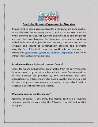 grants for business expansion an overview