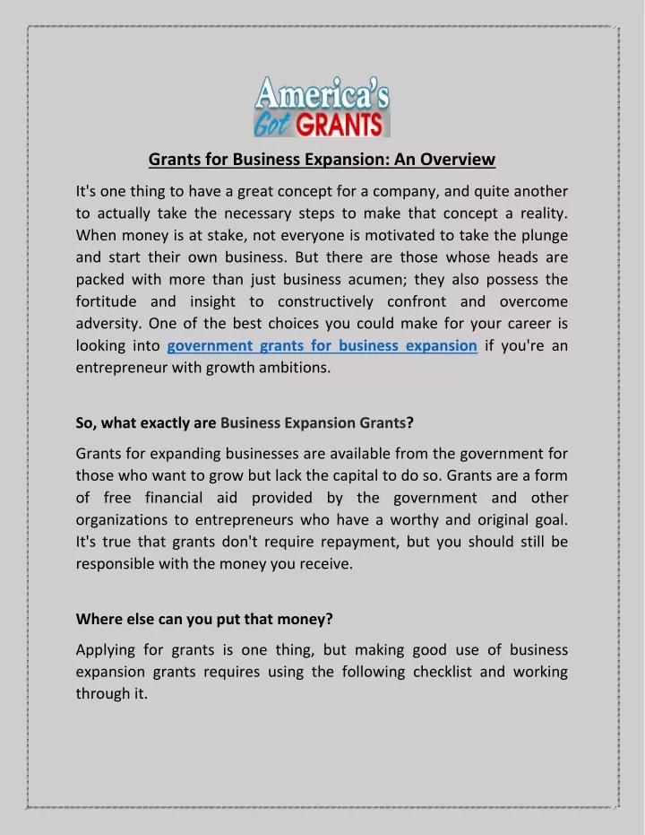 grants for business expansion an overview