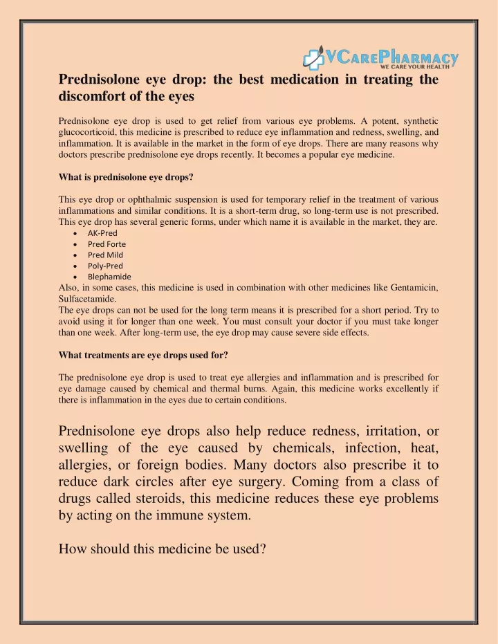 prednisolone eye drop the best medication