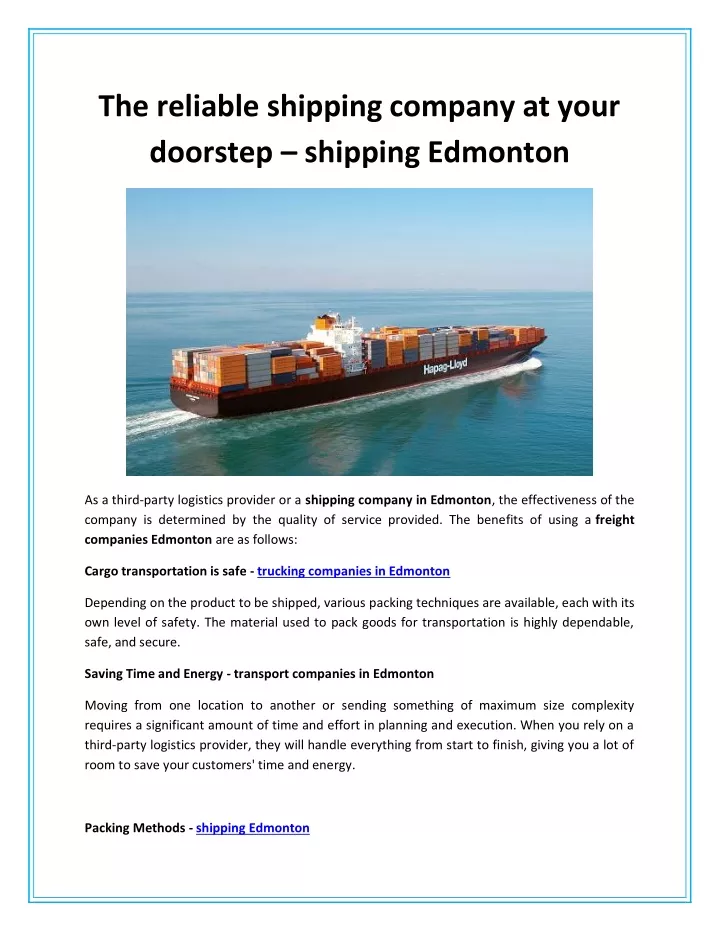 the reliable shipping company at your doorstep