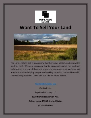 Want To Sell Your Land