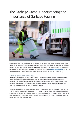 the garbage game understanding the importance
