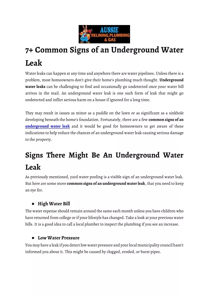 7 common signs of an underground water leak water