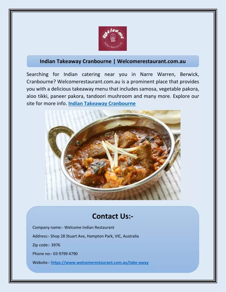 indian takeaway cranbourne welcomerestaurant