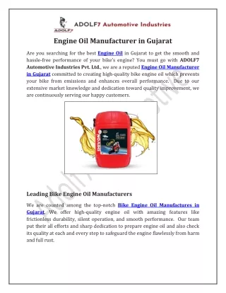 Engine Oil Manufacturers In Gujarat