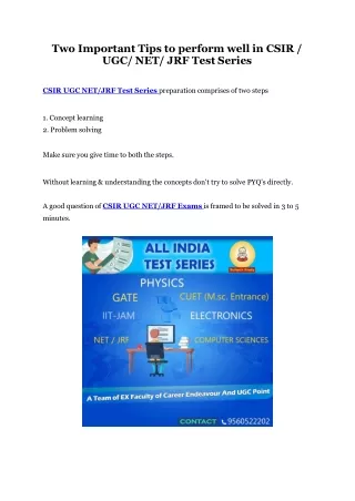 Two Important Tips to perform well in CSIR- UGC- NET-JRF Test Series