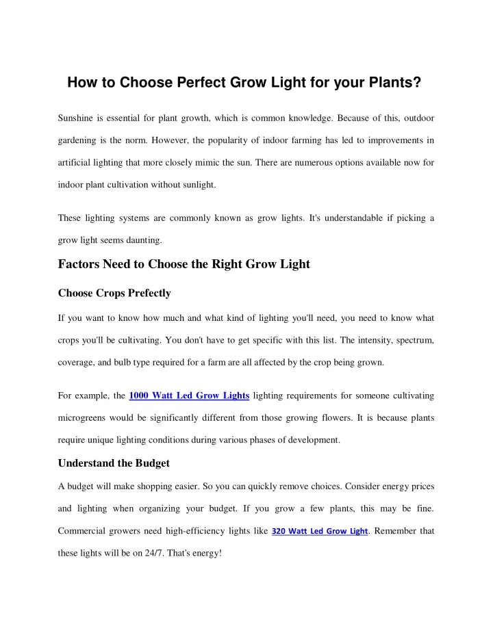 how to choose perfect grow light for your plants