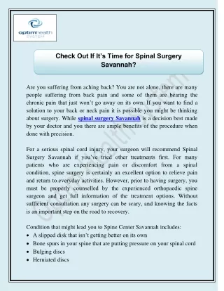 Check out If It’s Time for Spinal Surgery Savannah