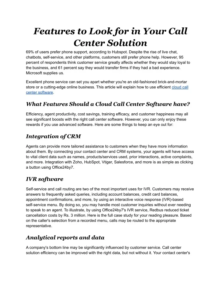 features to look for in your call center solution