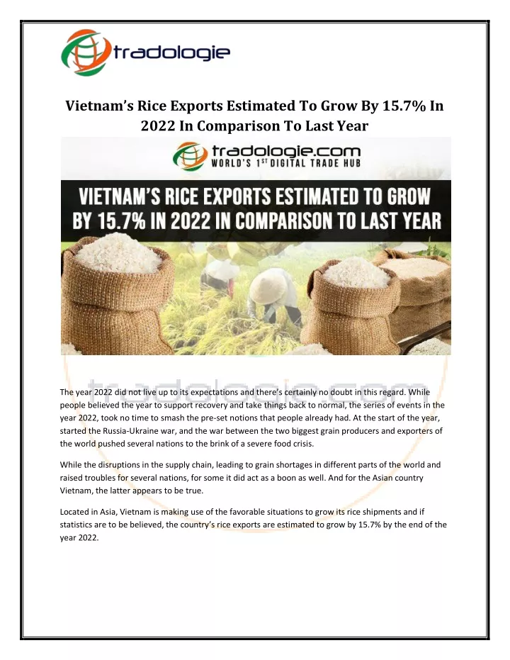 vietnam s rice exports estimated to grow