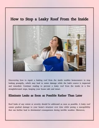 What to Do if You Have a Leaking Roof