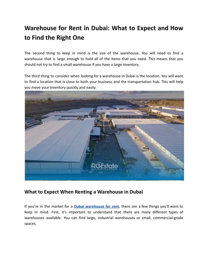 warehouse for rent in dubai what to expect