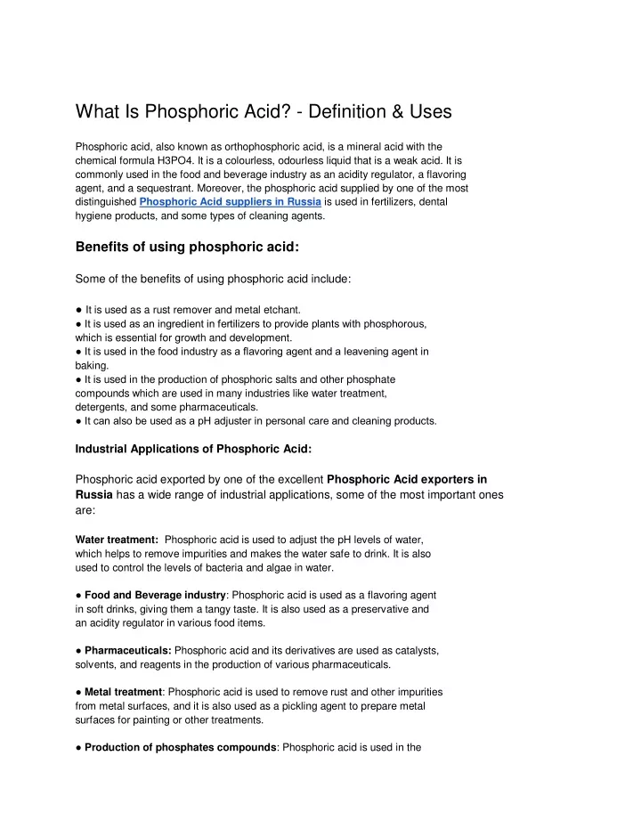 what is phosphoric acid definition uses