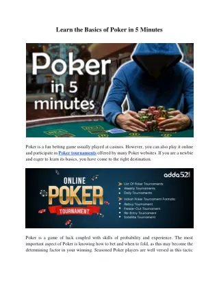 Learn The Basics of Poker in 5 Minutes