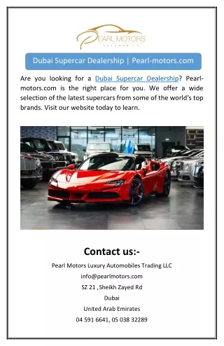 Dubai Supercar Dealership | Pearl-motors.com