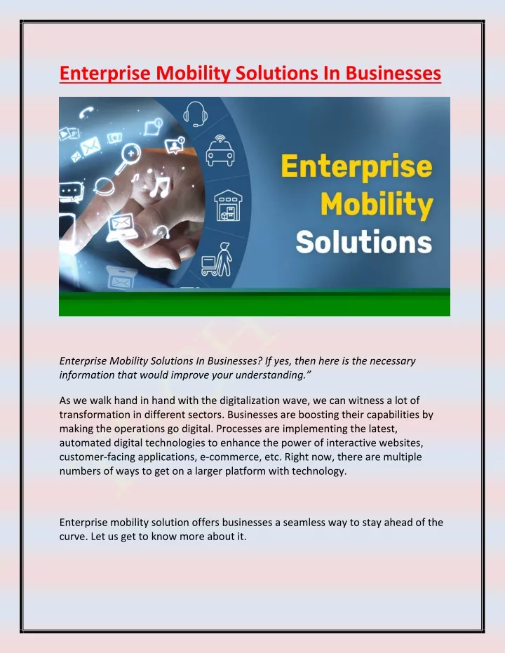 enterprise mobility solutions in businesses