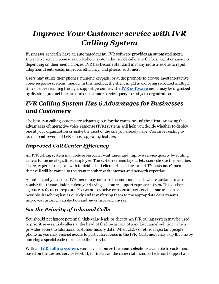 improve your customer service with ivr calling