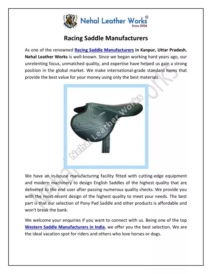 racing saddle manufacturers