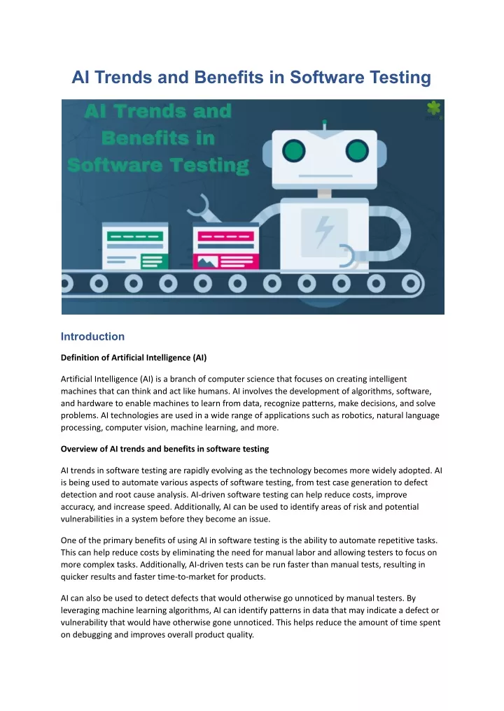 ai trends and benefits in software testing