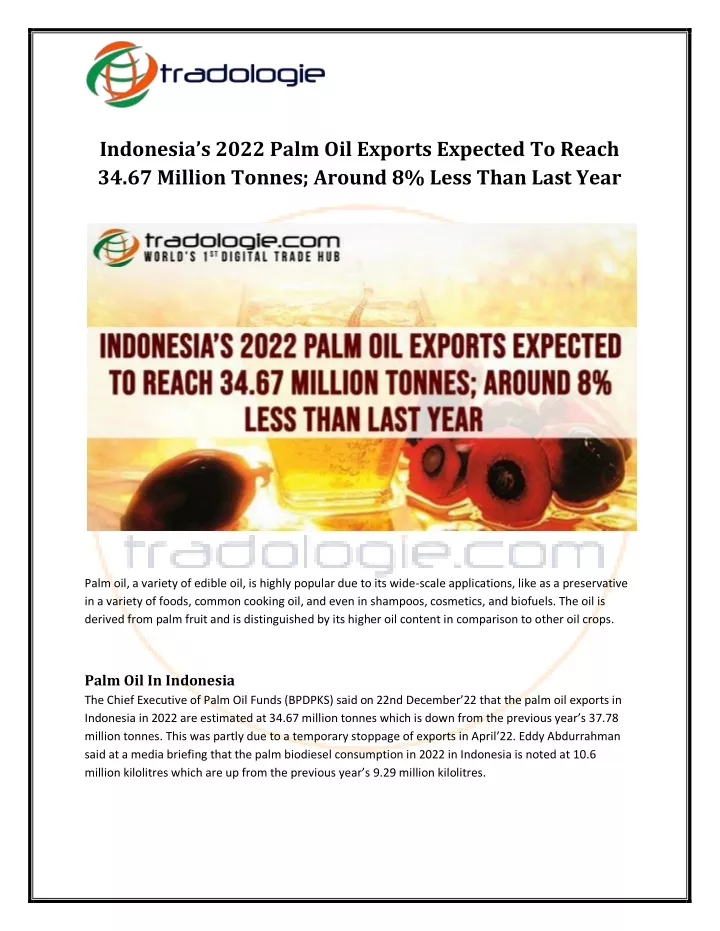 indonesia s 2022 palm oil exports expected