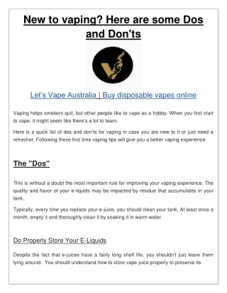 New to vaping Here are some Dos and Don'ts - Let's Vape Australia