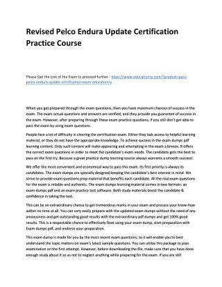 revised pelco endura update certification