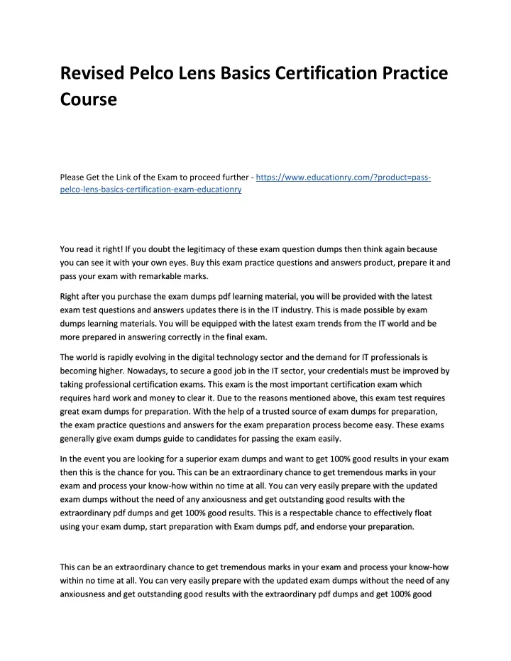 revised pelco lens basics certification practice