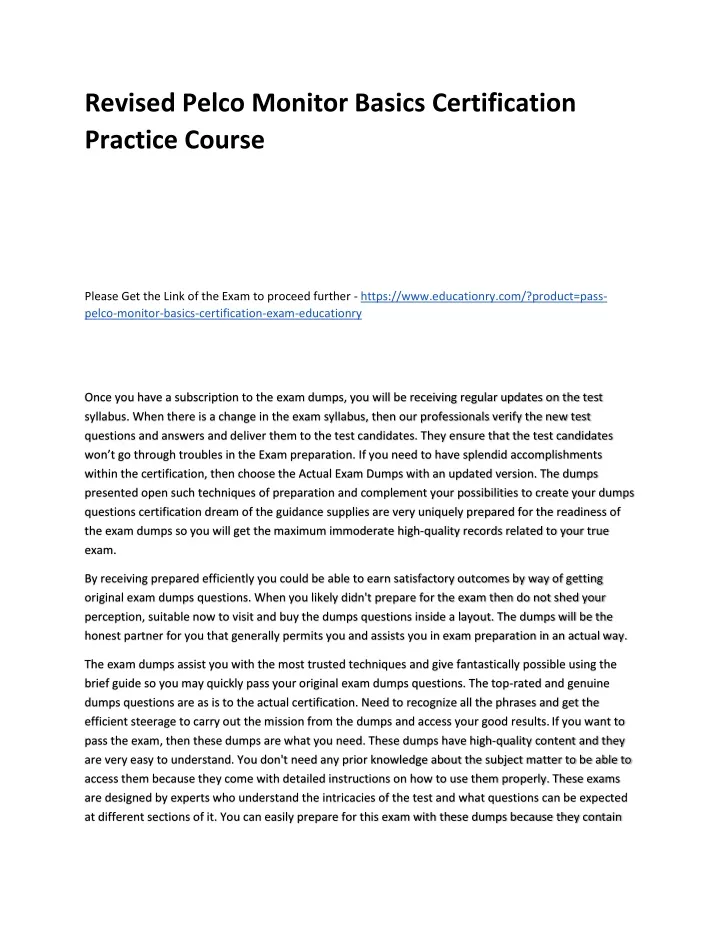 revised pelco monitor basics certification