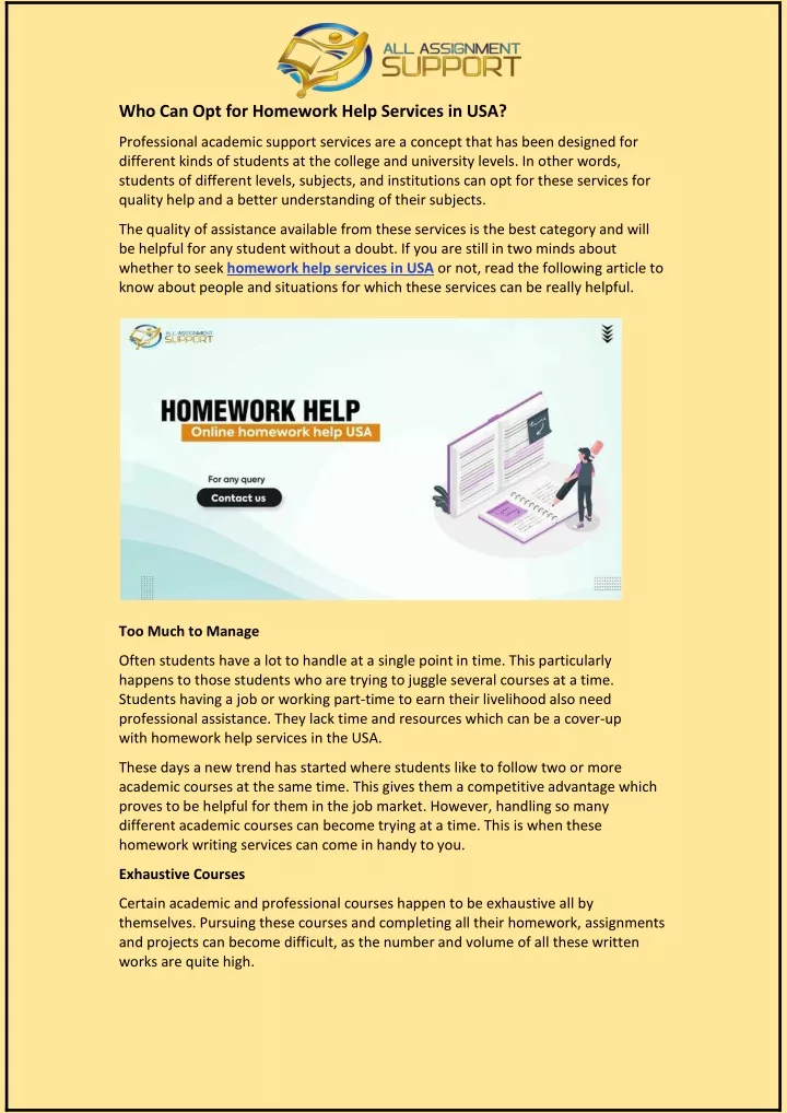 who can opt for homework help services in usa