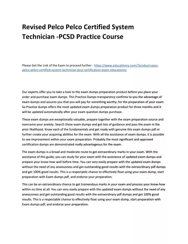revised pelco pelco certified system technician