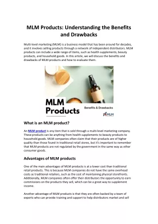 MLM Products Understanding the Benefits and Drawbacks