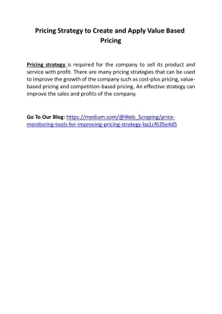 pricing strategy to create and apply value based