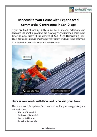 Modernize your home with Experienced commercial contractors in San Diego