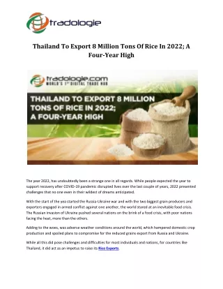 thailand to export 8 million tons of rice in 2022