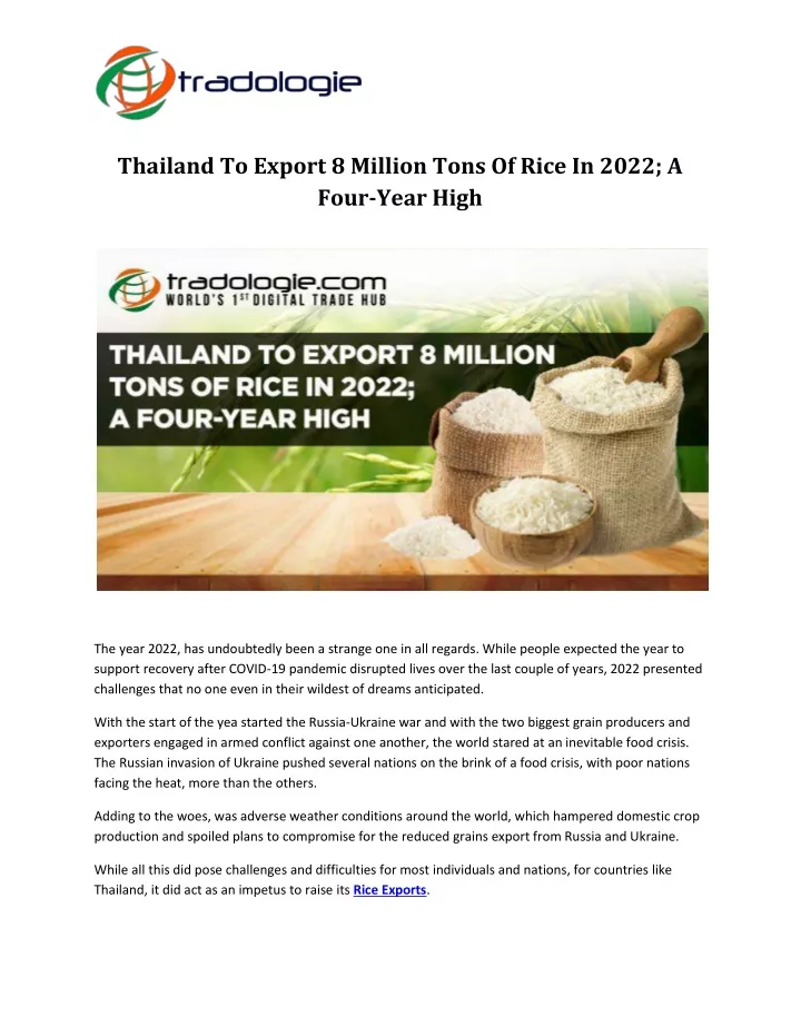 thailand to export 8 million tons of rice in 2022