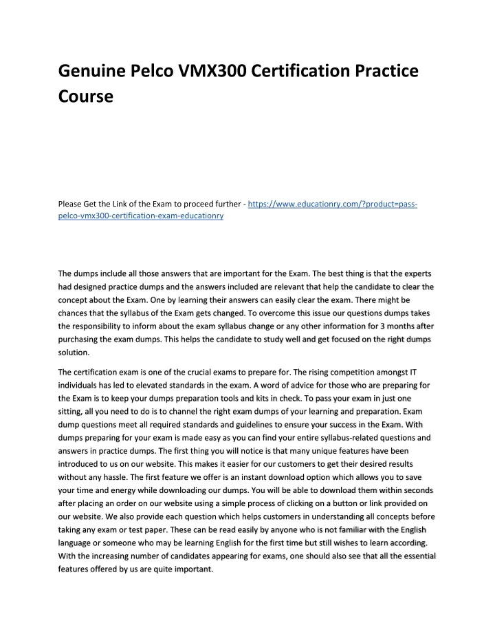 genuine pelco vmx300 certification practice course
