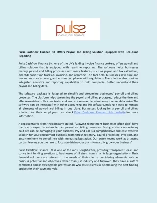 pulse cashflow finance ltd offers payroll