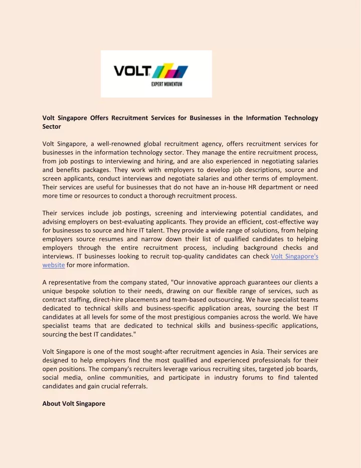 volt singapore offers recruitment services