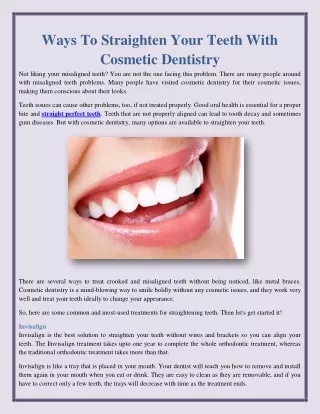 Ways To Straighten Your Teeth With Cosmetic Dentistry