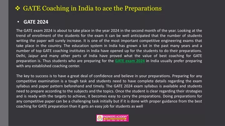gate coaching in india to ace the preparations