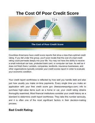 The Cost Of Poor Credit Score