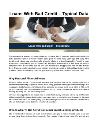 Loans With Bad Credit – Typical Data
