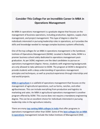 Consider This College For an Incredible Career in MBA in Operations Management