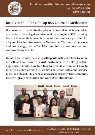 Book Your Slot for a Cheap RSA Course in Melbourne