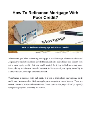 How To Refinance Mortgage With Poor Credit