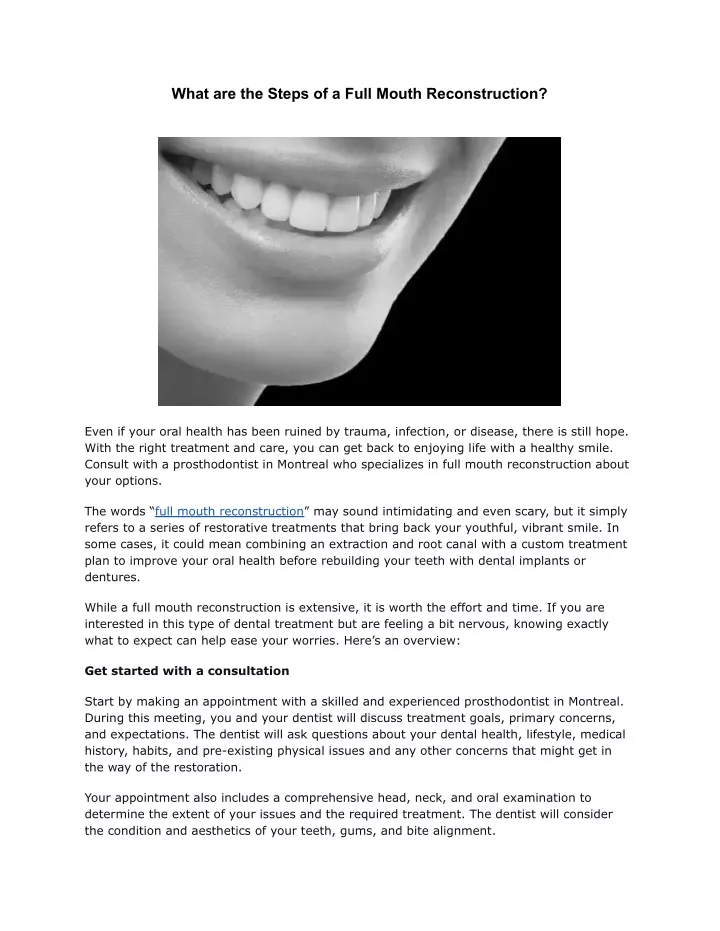 what are the steps of a full mouth reconstruction