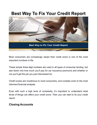 Best Way To Fix Your Credit Report