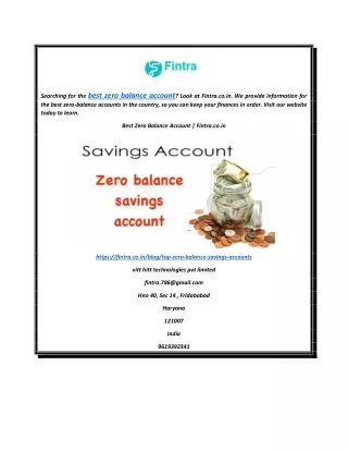 Best Zero Balance Account | Fintra.co.in