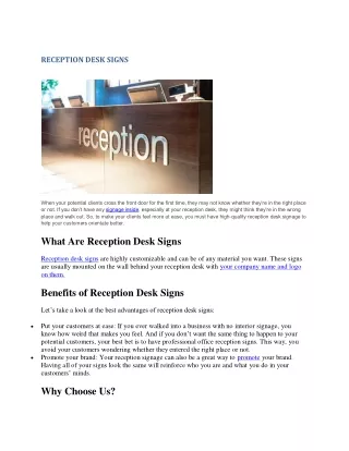 reception desk signs