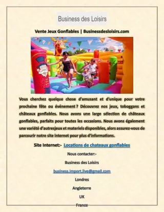 Vente Jeux Gonflables | Businessdesloisirs.com
